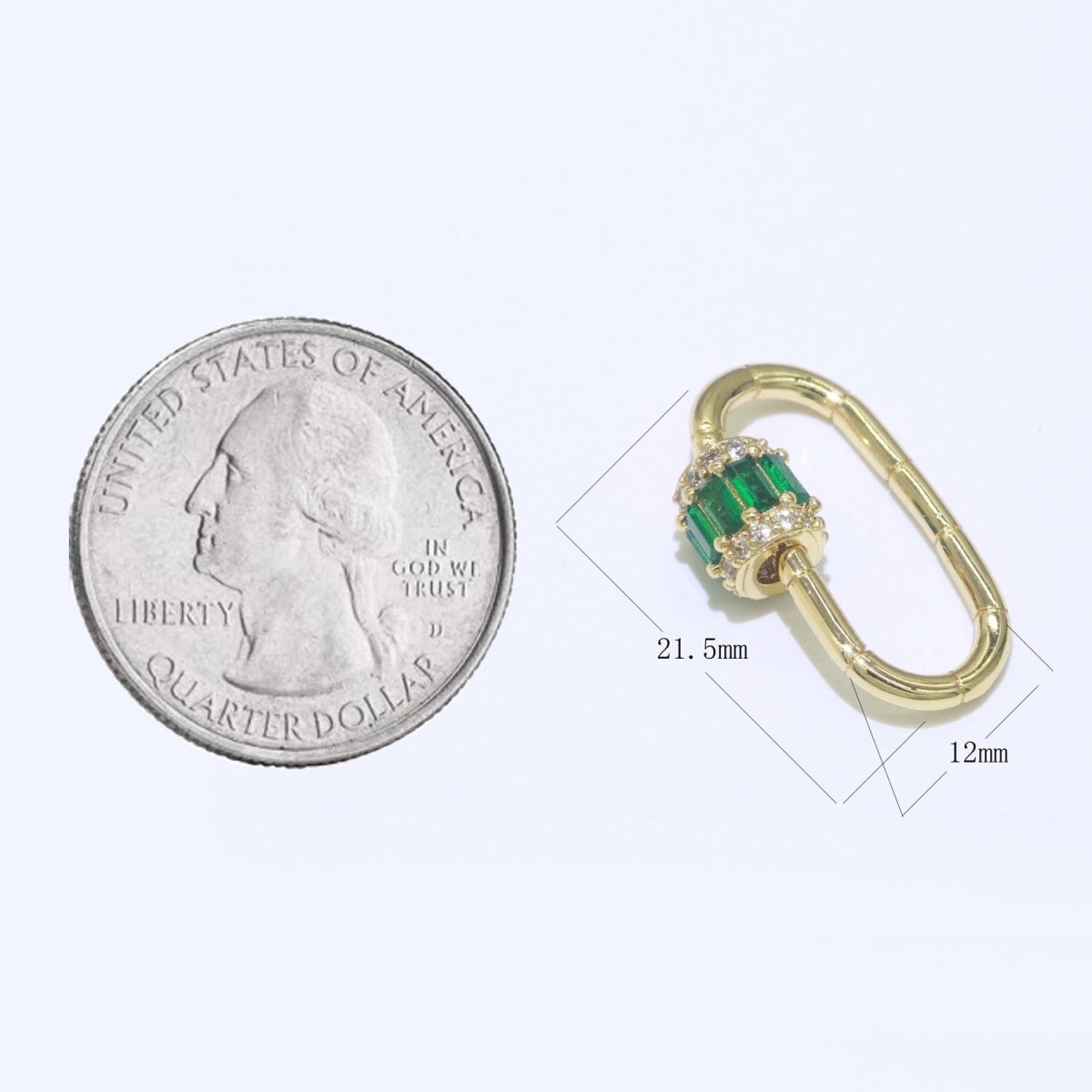 Micro Pave Diamond Heart w/ Screw Mechanism Clasp, Gold Clear Carabiner Snap Lock Supply for heavier chain connector L-334~L-337