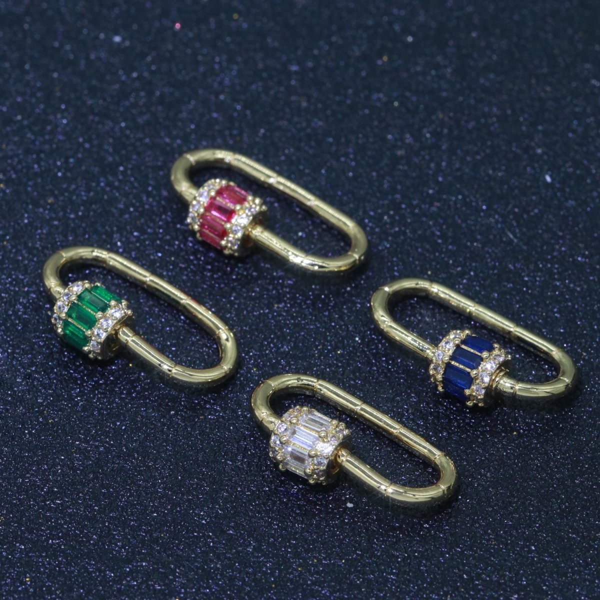 Micro Pave Diamond Heart w/ Screw Mechanism Clasp, Gold Clear Carabiner Snap Lock Supply for heavier chain connector L-334~L-337