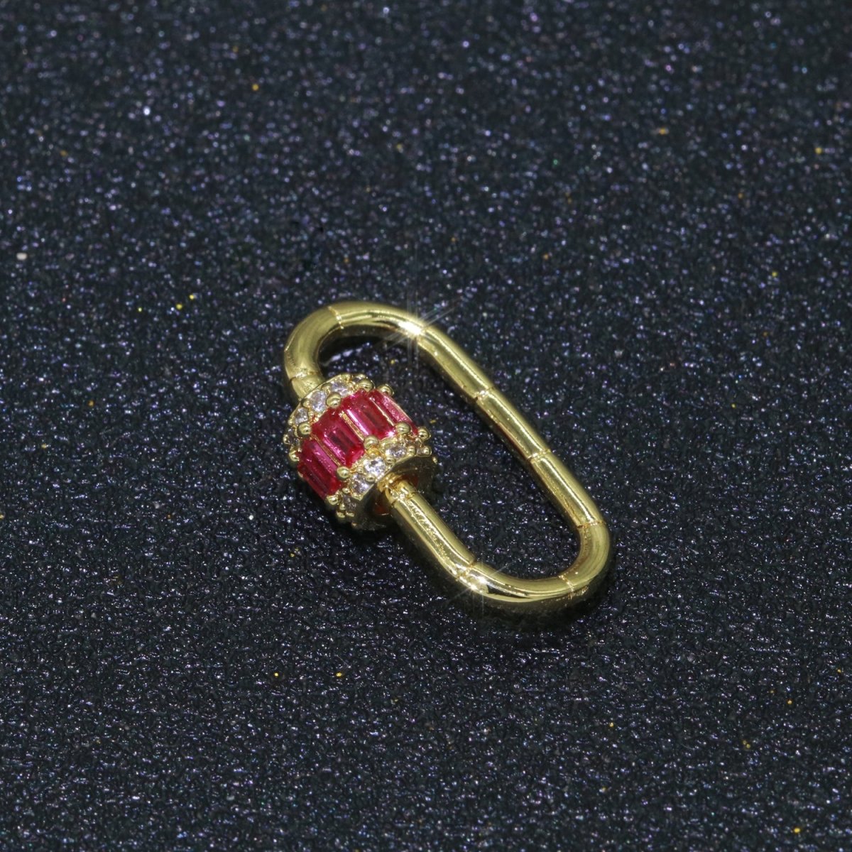 Micro Pave Diamond Heart w/ Screw Mechanism Clasp, Gold Clear Carabiner Snap Lock Supply for heavier chain connector L-334~L-337