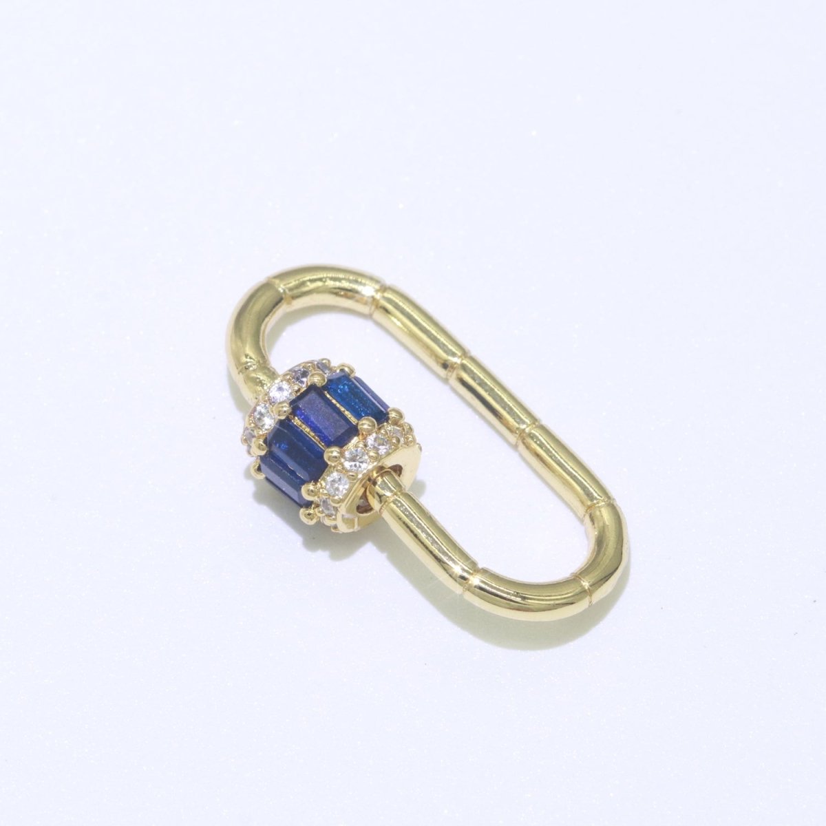 Micro Pave Diamond Heart w/ Screw Mechanism Clasp, Gold Clear Carabiner Snap Lock Supply for heavier chain connector L-334~L-337
