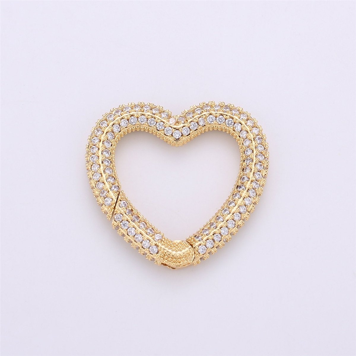 Micro Pave Diamond Heart w/ Screw Mechanism Clasp, Gold Silver Black Rose Gold Carabiner Snap Lock Supply for heavier chain connector L-256 L-257 K-366 - K-368
