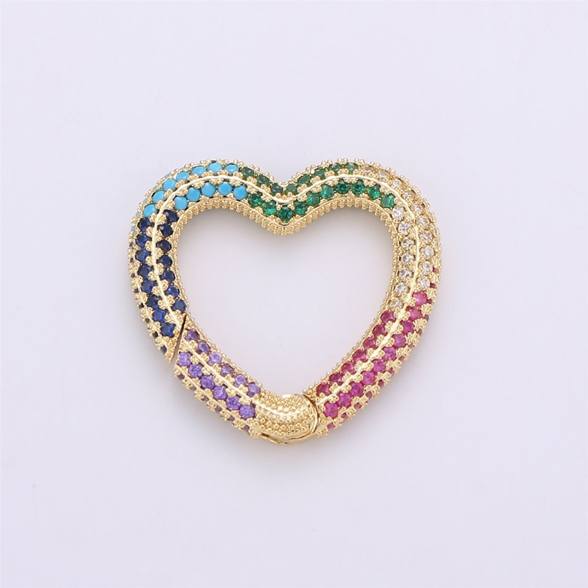 Micro Pave Diamond Heart w/ Screw Mechanism Clasp, Gold Silver Black Rose Gold Carabiner Snap Lock Supply for heavier chain connector L-256 L-257 K-366 - K-368