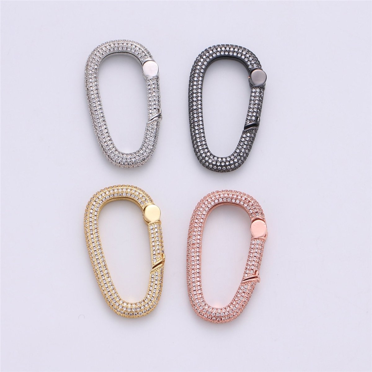 Micro Pave Diamond Oval w/ Screw Mechanism Clasp, Gold Silver Black Rose Gold Carabiner Snap Lock Supply for heavier chain connector, K-394, K-361
