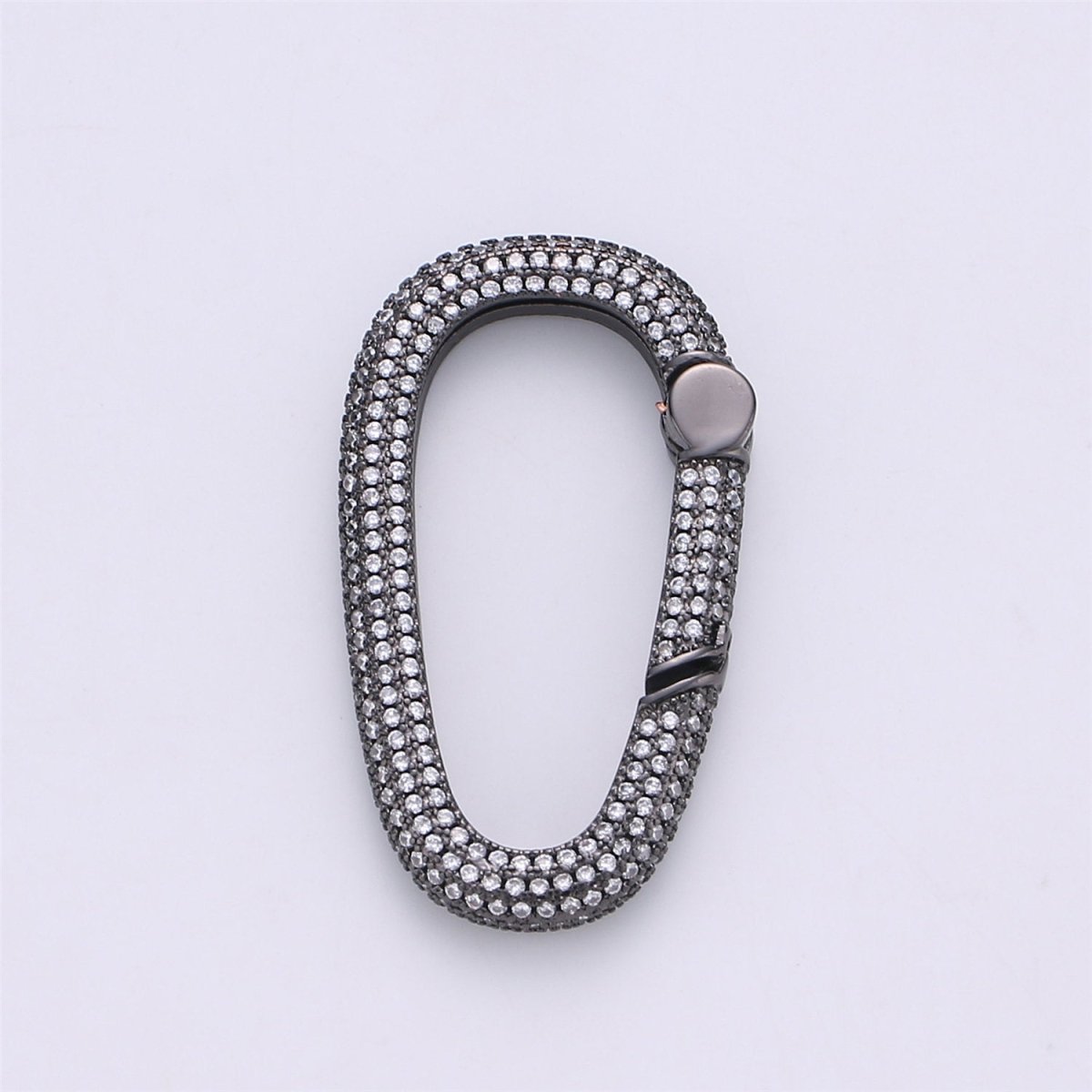 Micro Pave Diamond Oval w/ Screw Mechanism Clasp, Gold Silver Black Rose Gold Carabiner Snap Lock Supply for heavier chain connector, K-394, K-361