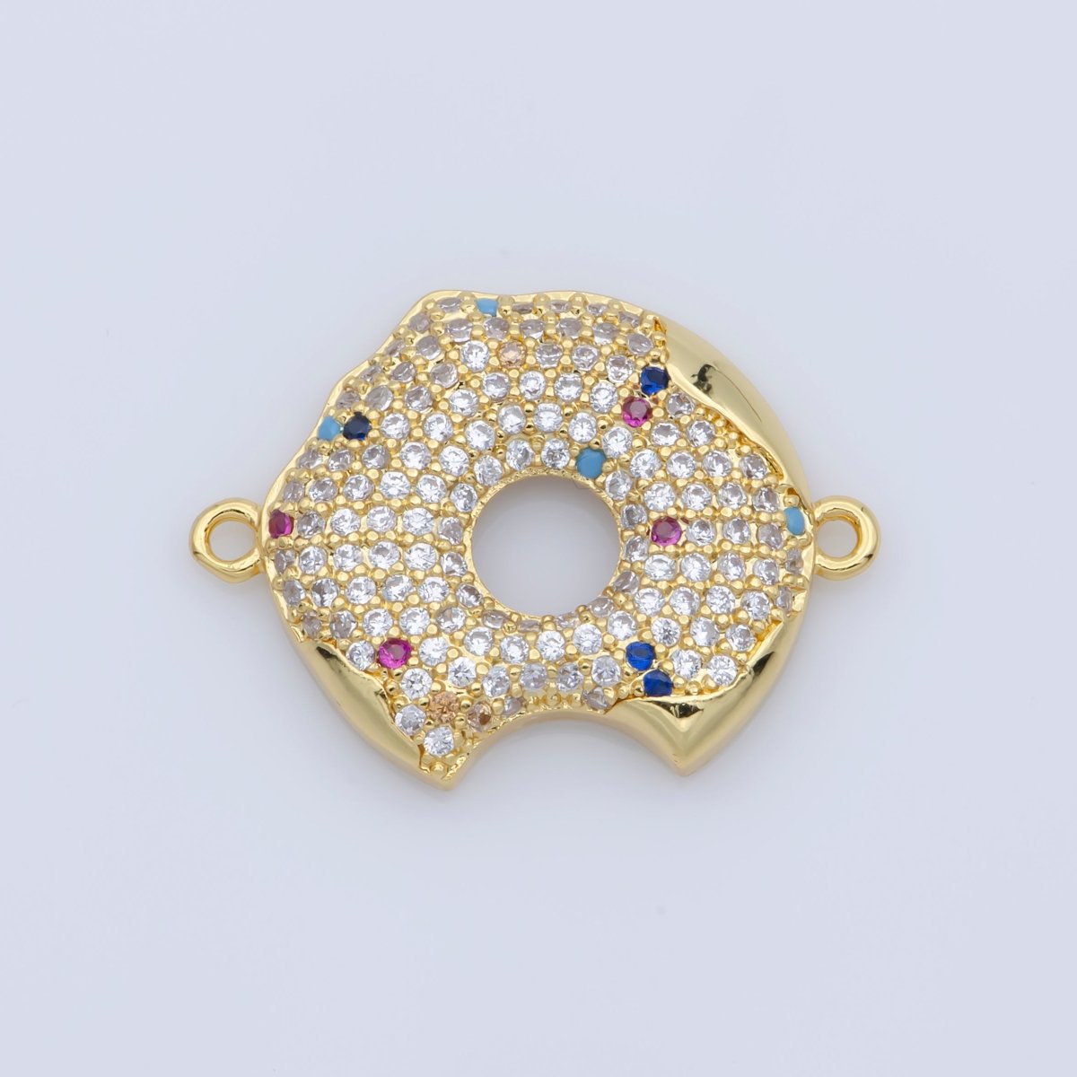Micro Pave Donut with Sprinkles Silver Gold Cubic Donut Charms Junk Food Charms Foodies Charm for Bracelet Connector / Charm Connector F-380
