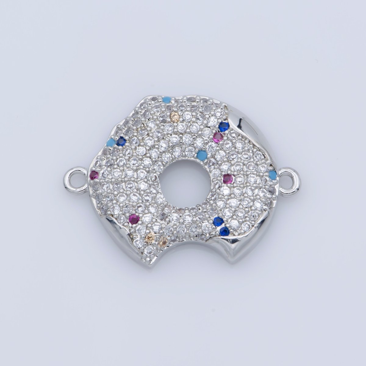Micro Pave Donut with Sprinkles Silver Gold Cubic Donut Charms Junk Food Charms Foodies Charm for Bracelet Connector / Charm Connector F-380