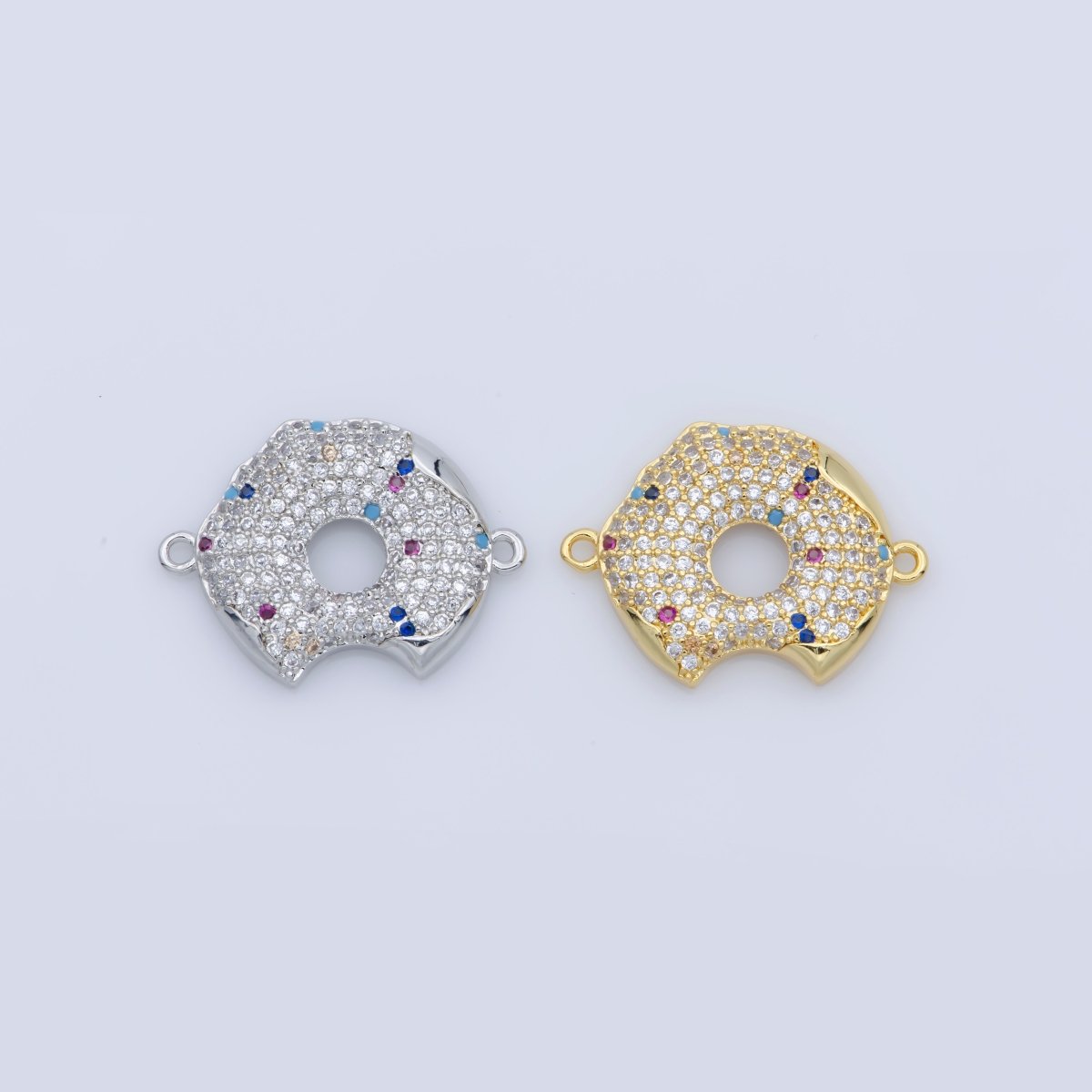 Micro Pave Donut with Sprinkles Silver Gold Cubic Donut Charms Junk Food Charms Foodies Charm for Bracelet Connector / Charm Connector F-380