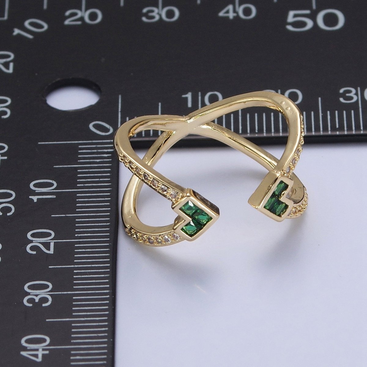 Micro Pave Double Band Cubic Zirconia Green Heart Adjustable Open Ring O-780 - DLUXCA