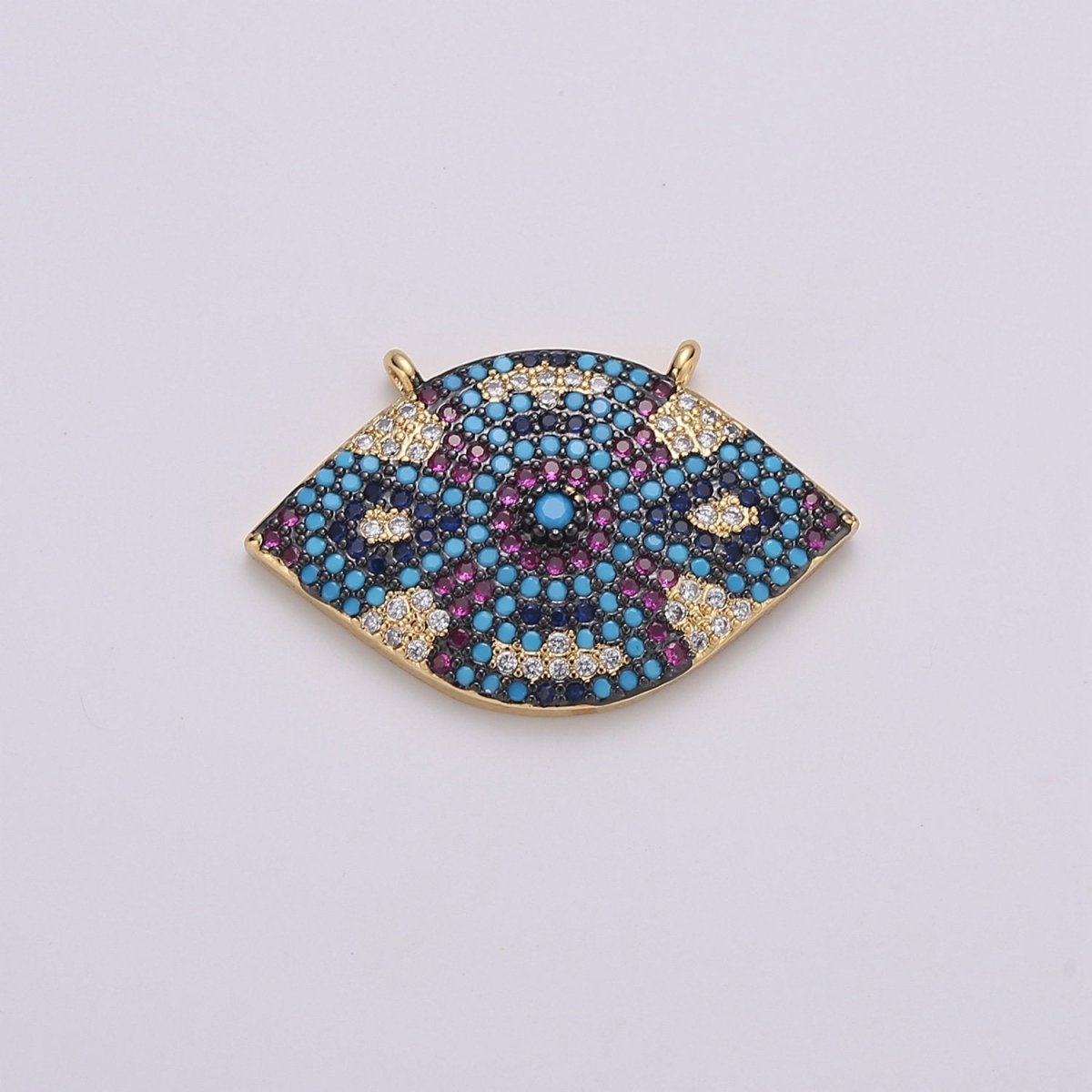 Micro Pave Ethnic Link Connector for Bracelet Necklace, Cubic Zirconia Link Connector double Bail Charm 14k Gold Filled Bohemian Boho Supply F-470 - DLUXCA