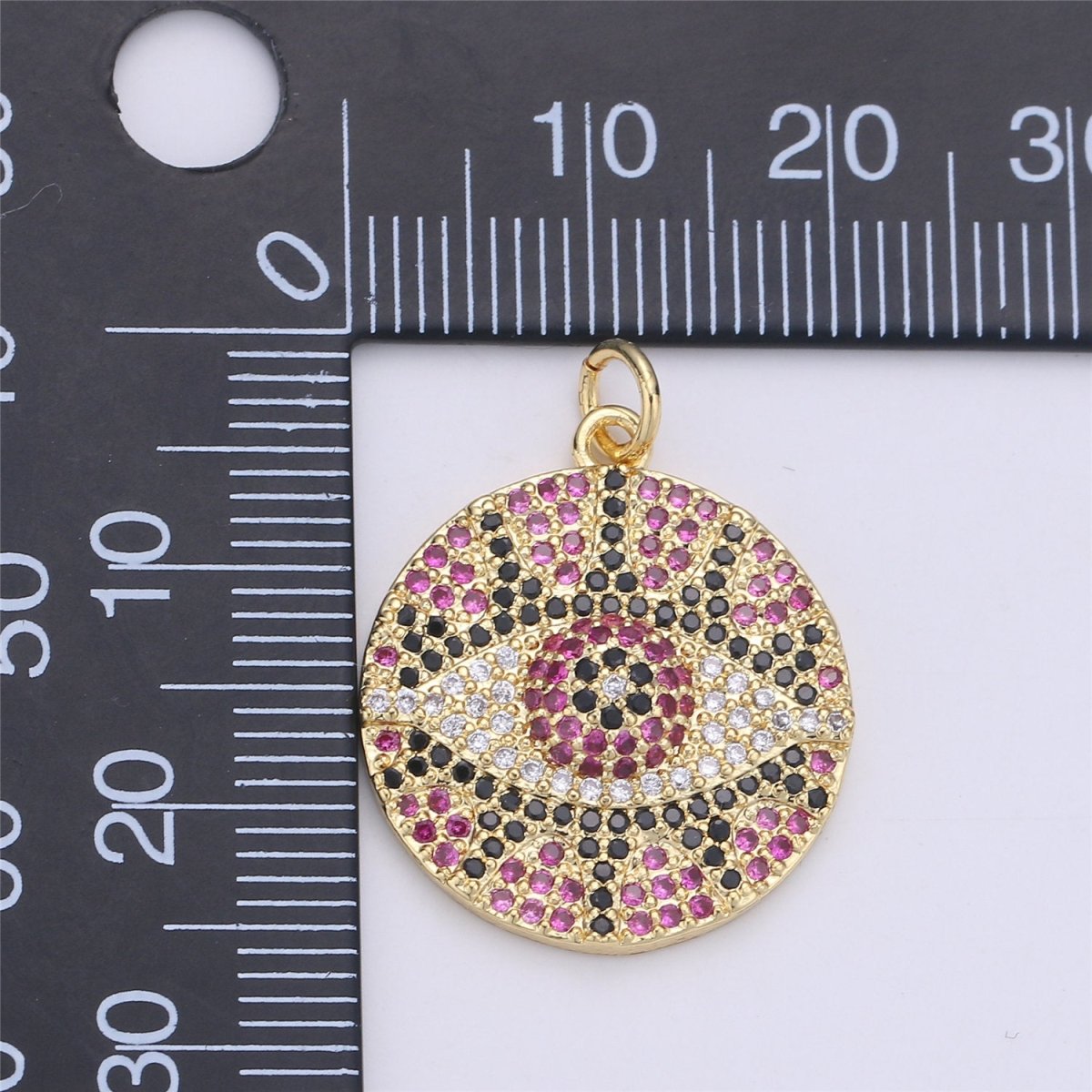 Micro Pave Evil Eye charm, Eye of Ra pendants, Gold Evil Eye charm, Cubic Disc Coin charms 24k Gold Filled Lead Nickel Free 26X21mm, C-911
