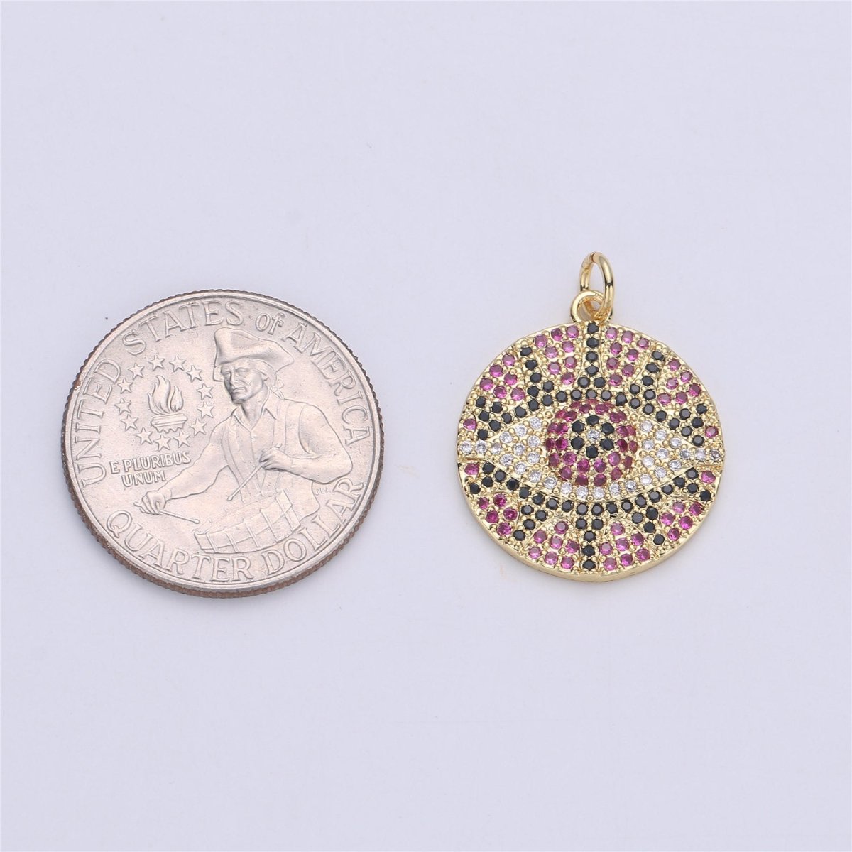 Micro Pave Evil Eye charm, Eye of Ra pendants, Gold Evil Eye charm, Cubic Disc Coin charms 24k Gold Filled Lead Nickel Free 26X21mm, C-911