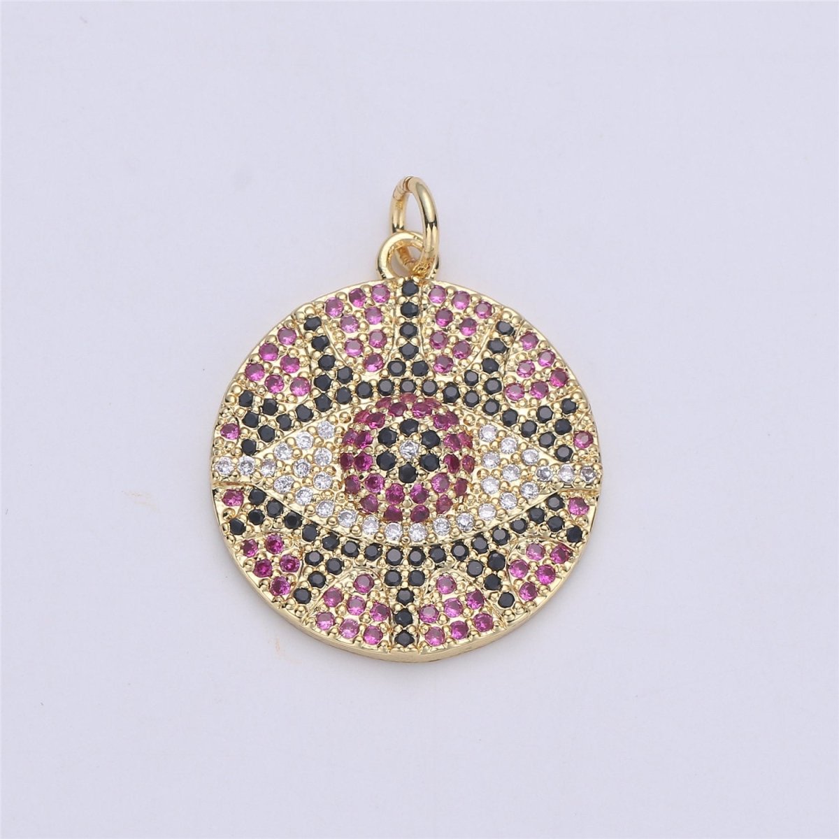 Micro Pave Evil Eye charm, Eye of Ra pendants, Gold Evil Eye charm, Cubic Disc Coin charms 24k Gold Filled Lead Nickel Free 26X21mm, C-911