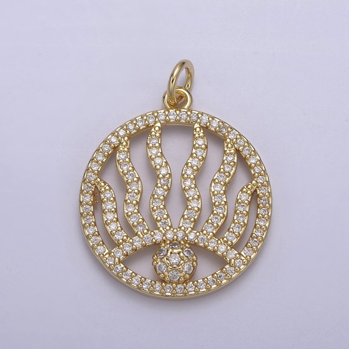 Micro Pave Evil Eye Charm Medallion Cubic Zirconia Coin Charm in 14k Gold Filled for Minimalist Jewelry N-801 - DLUXCA