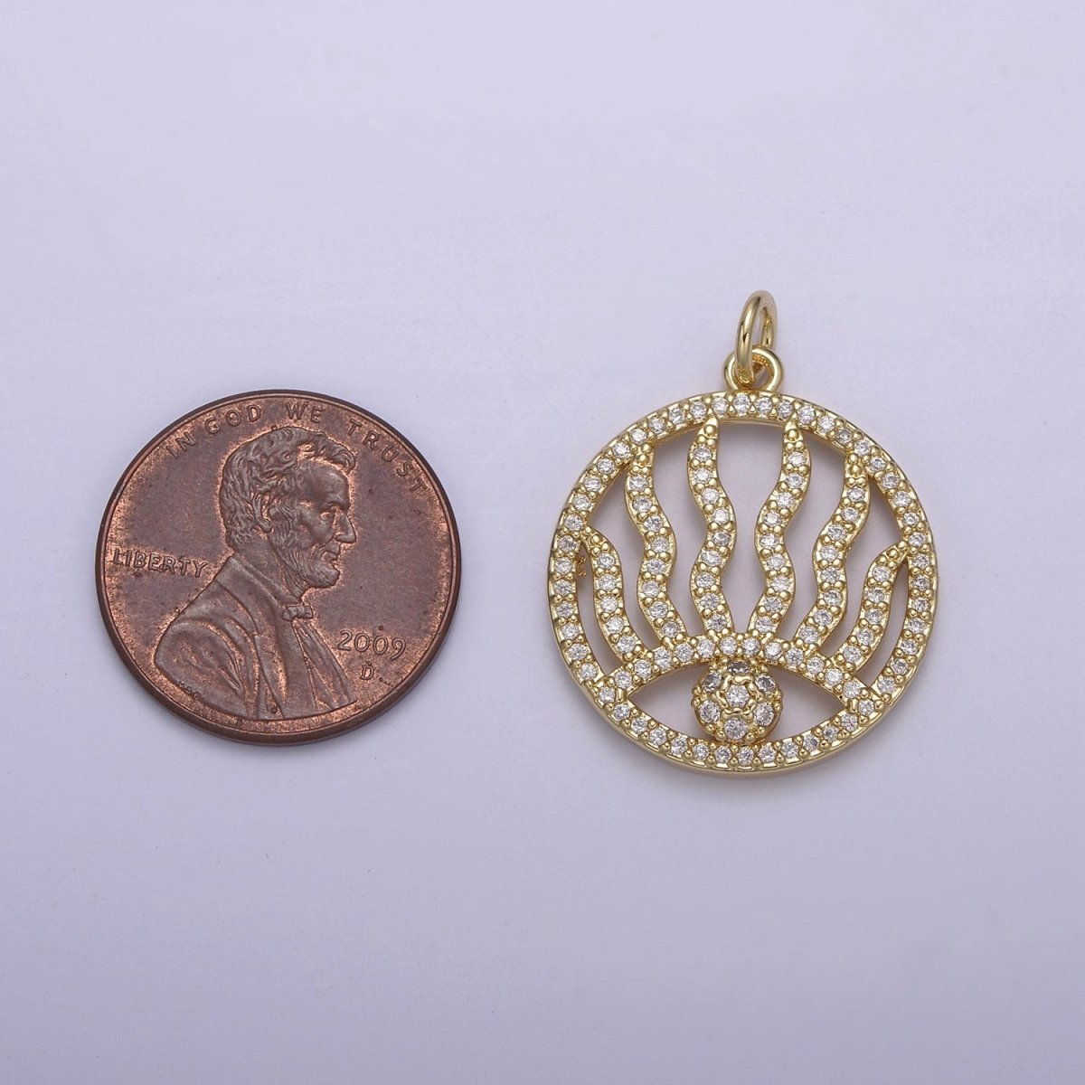 Micro Pave Evil Eye Charm Medallion Cubic Zirconia Coin Charm in 14k Gold Filled for Minimalist Jewelry N-801 - DLUXCA