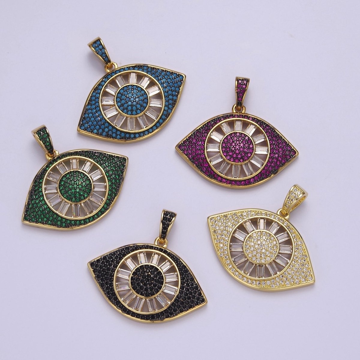 Micro Pave Evil Eye Pendant, Lucky Eye Shaped Pave Pendant, Gold Filled Protection Eye charm J-725 J-726 J-728 J-729 J-732