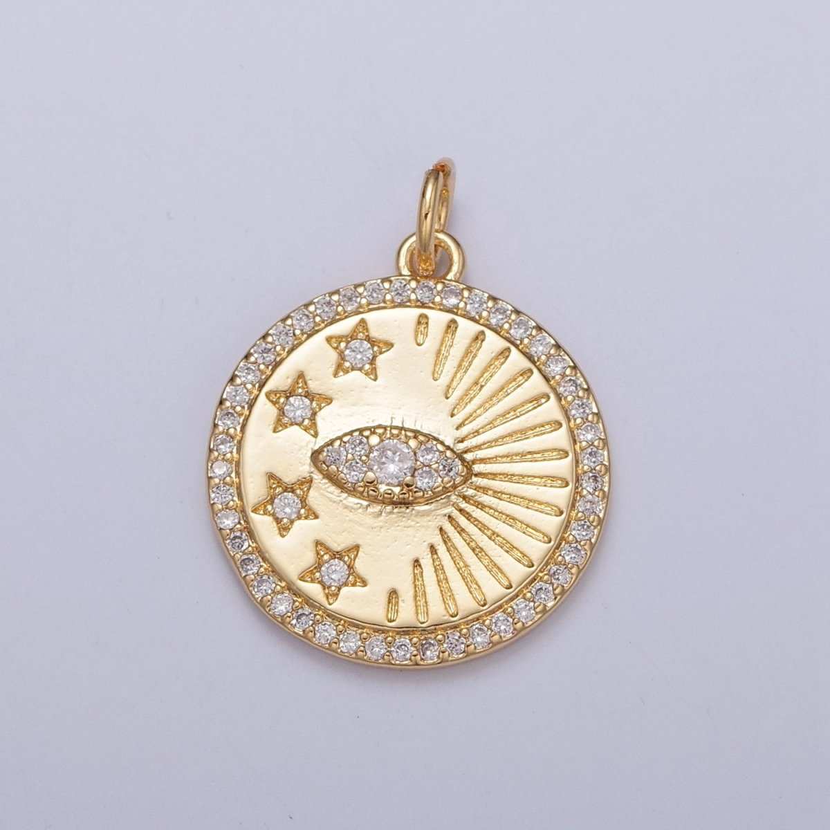 Micro Pave Evil Eye Protection Charm, Celestial Crescent Moon & Star Medallion | X-113