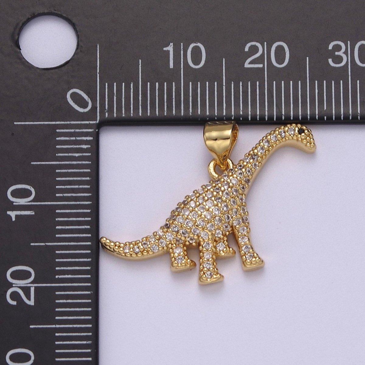 Micro Pave Gold Brontosaurus Dinosaur Charms Gold Pendant Jurassic, Dino Inspired Jewelry J-351 - DLUXCA