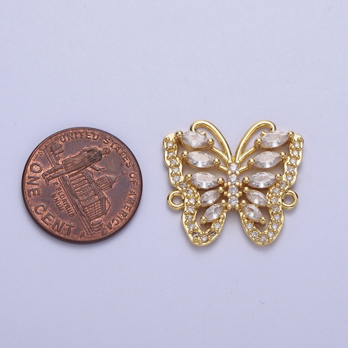 Micro Pave Gold Butterfly Charm Connector for Bracelet Necklace Link Connector F-316