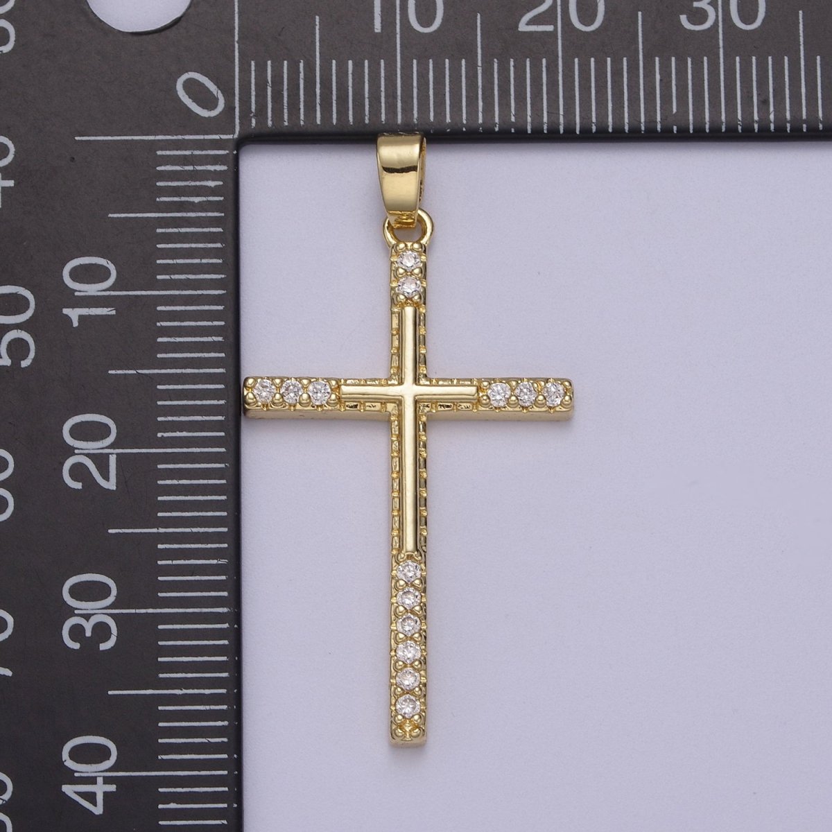 Micro Pave Gold Cross Pendant for Religious Jewelry Making N-600 - DLUXCA