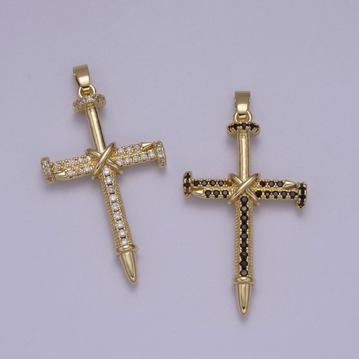 Micro Pave Gold Cross Pendant with Clear / Black Cz Stone N-592 N-593