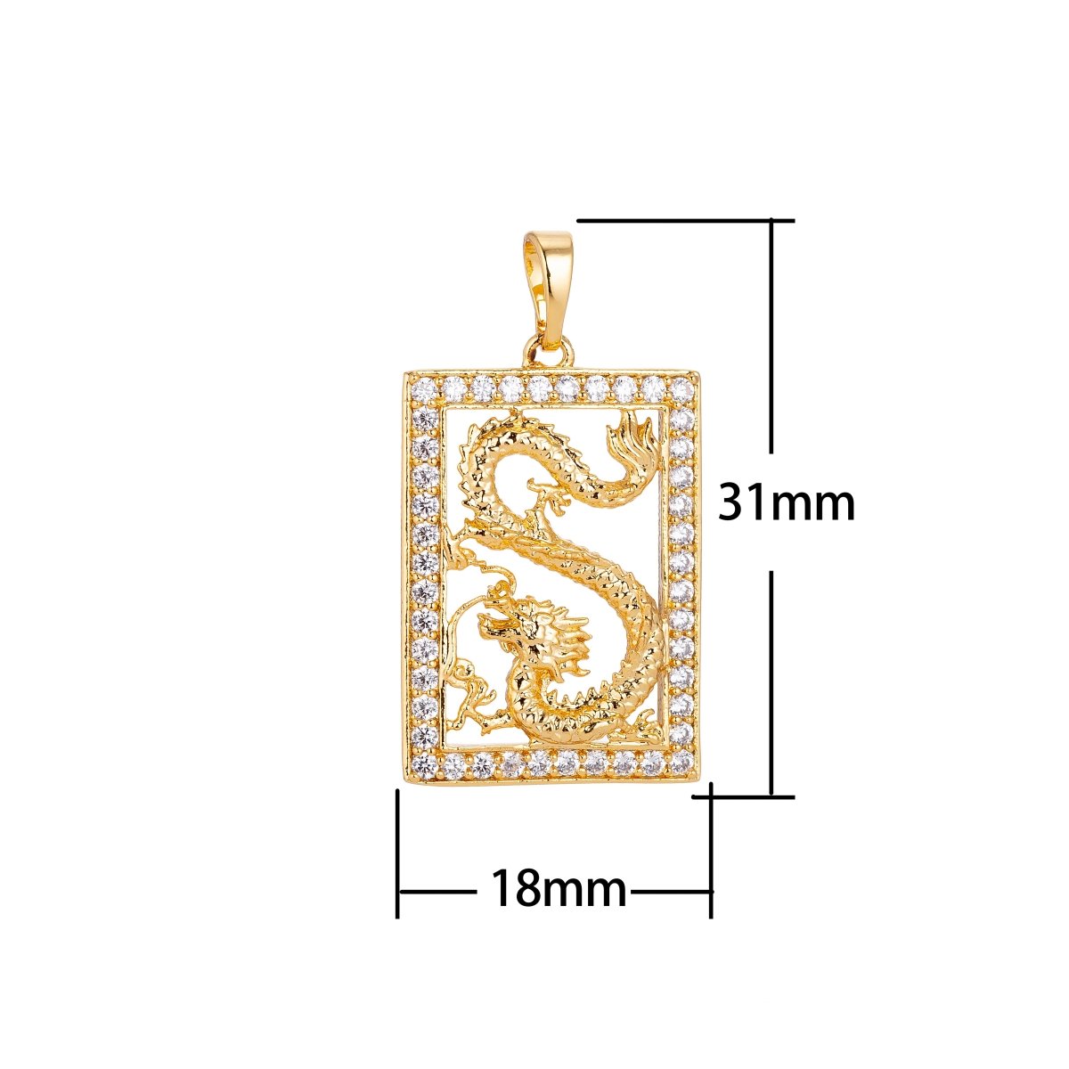 OS Micro Pave Gold Dragon Frame Majestic, Fairy Tale Mythical Creature tablet Necklace Pendant Charm for Jewelry Making H-633