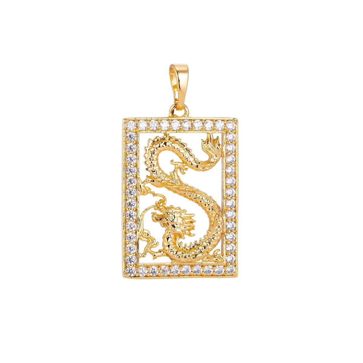 OS Micro Pave Gold Dragon Frame Majestic, Fairy Tale Mythical Creature tablet Necklace Pendant Charm for Jewelry Making H-633