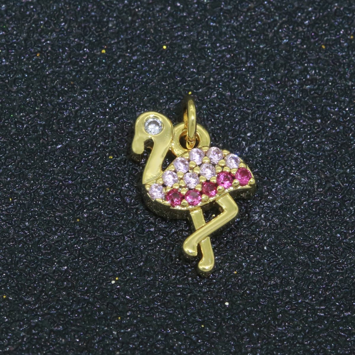 Micro Pave Gold Flamingo Charm 14k Gold Filled Bird Pendant Silver gold jewelry For Necklace Earring Bracelet M-522 M-523