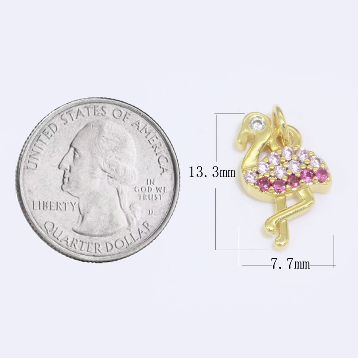 Micro Pave Gold Flamingo Charm 14k Gold Filled Bird Pendant Silver gold jewelry For Necklace Earring Bracelet M-522 M-523