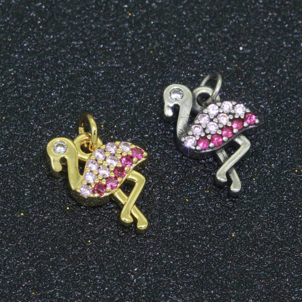 Micro Pave Gold Flamingo Charm 14k Gold Filled Bird Pendant Silver gold jewelry For Necklace Earring Bracelet M-522 M-523