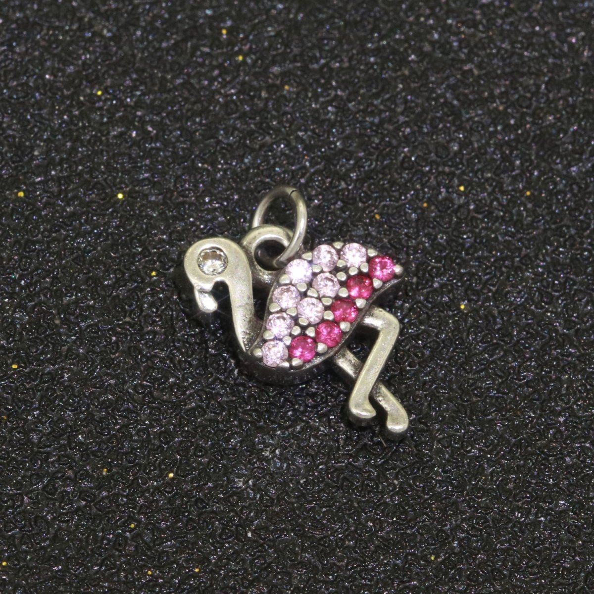 Micro Pave Gold Flamingo Charm 14k Gold Filled Bird Pendant Silver gold jewelry For Necklace Earring Bracelet M-522 M-523
