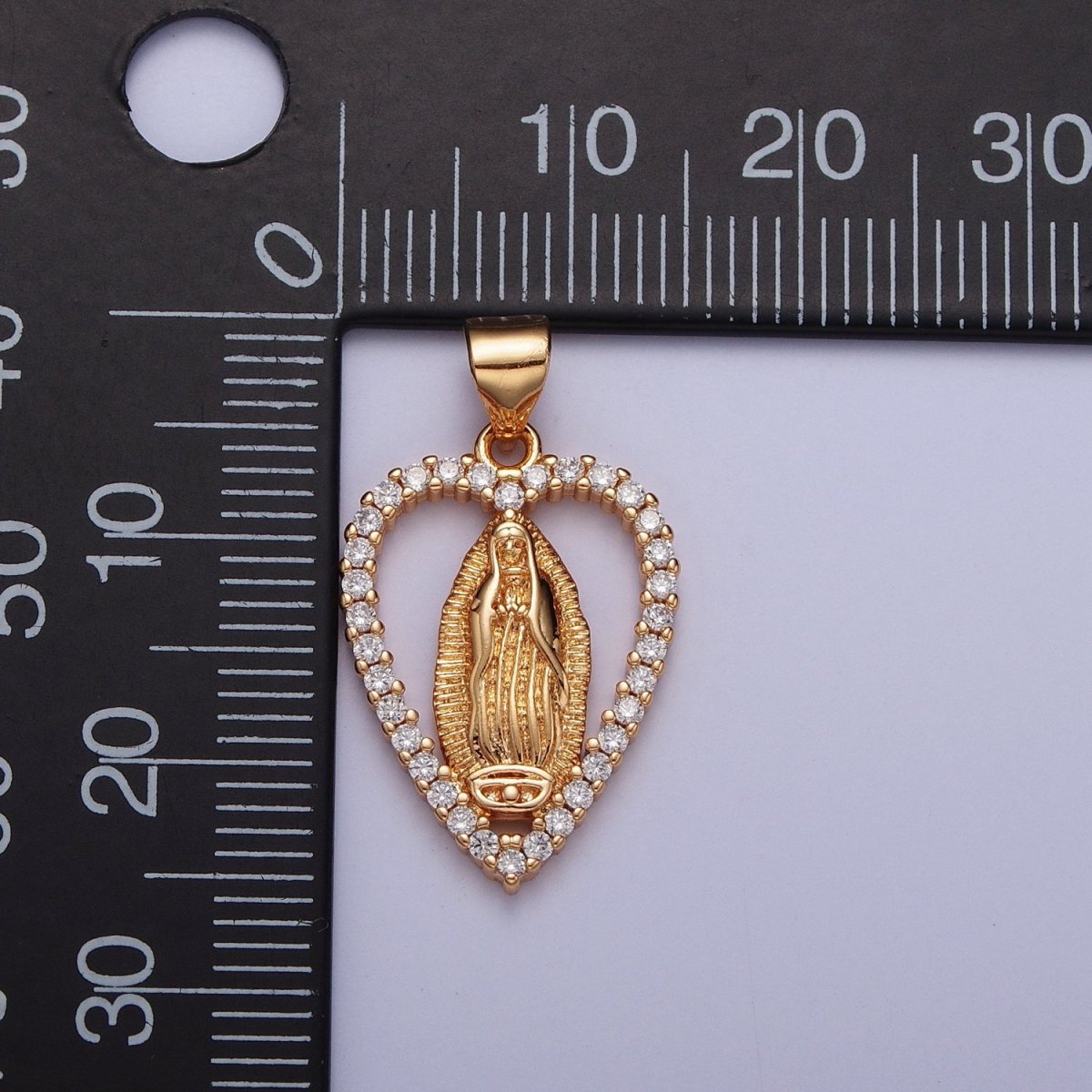 Micro Pave Gold Heart Medallion Lady Guadalupe Pendant Virgin Mary Charm for Catholic Religious Jewelry Making - DLUXCA