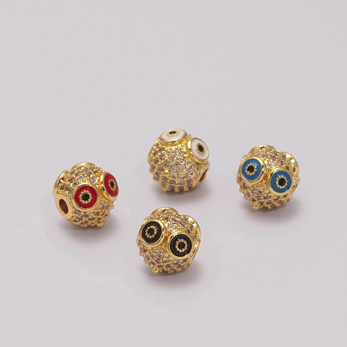 Micro Pave Gold Owl spacer bead Charm for beaded bracelet Making Supply Owl Head Bead 9mm with small hole B-643 to B-644