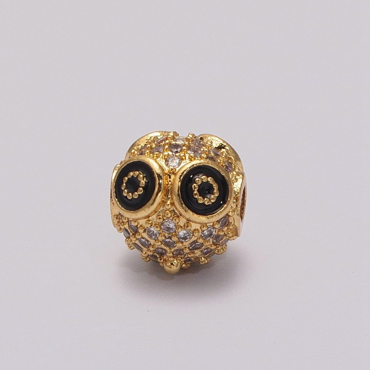 Micro Pave Gold Owl spacer bead Charm for beaded bracelet Making Supply Owl Head Bead 9mm with small hole B-643 to B-644