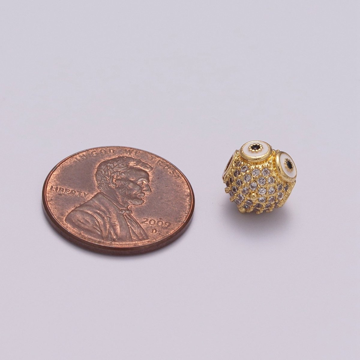 Micro Pave Gold Owl spacer bead Charm for beaded bracelet Making Supply Owl Head Bead 9mm with small hole B-643 to B-644