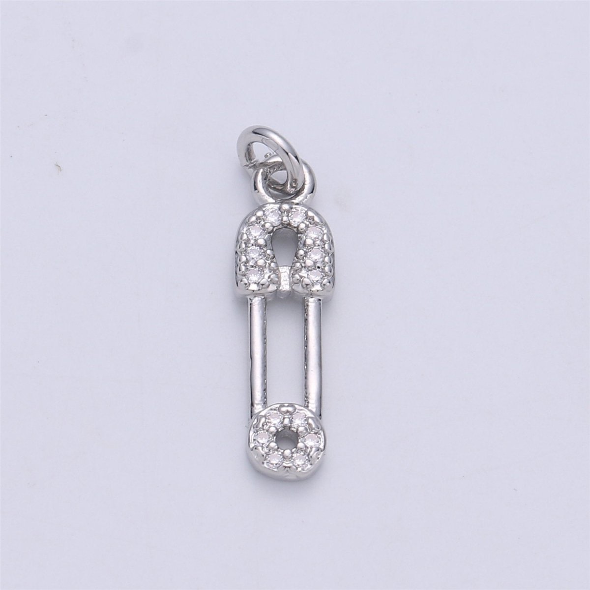 Micro Pave Gold Safety pin charm 1 piece, 20x5mm 14k gold plated brass, Nickel free, Cubic zirconia, Dainty charm C-922