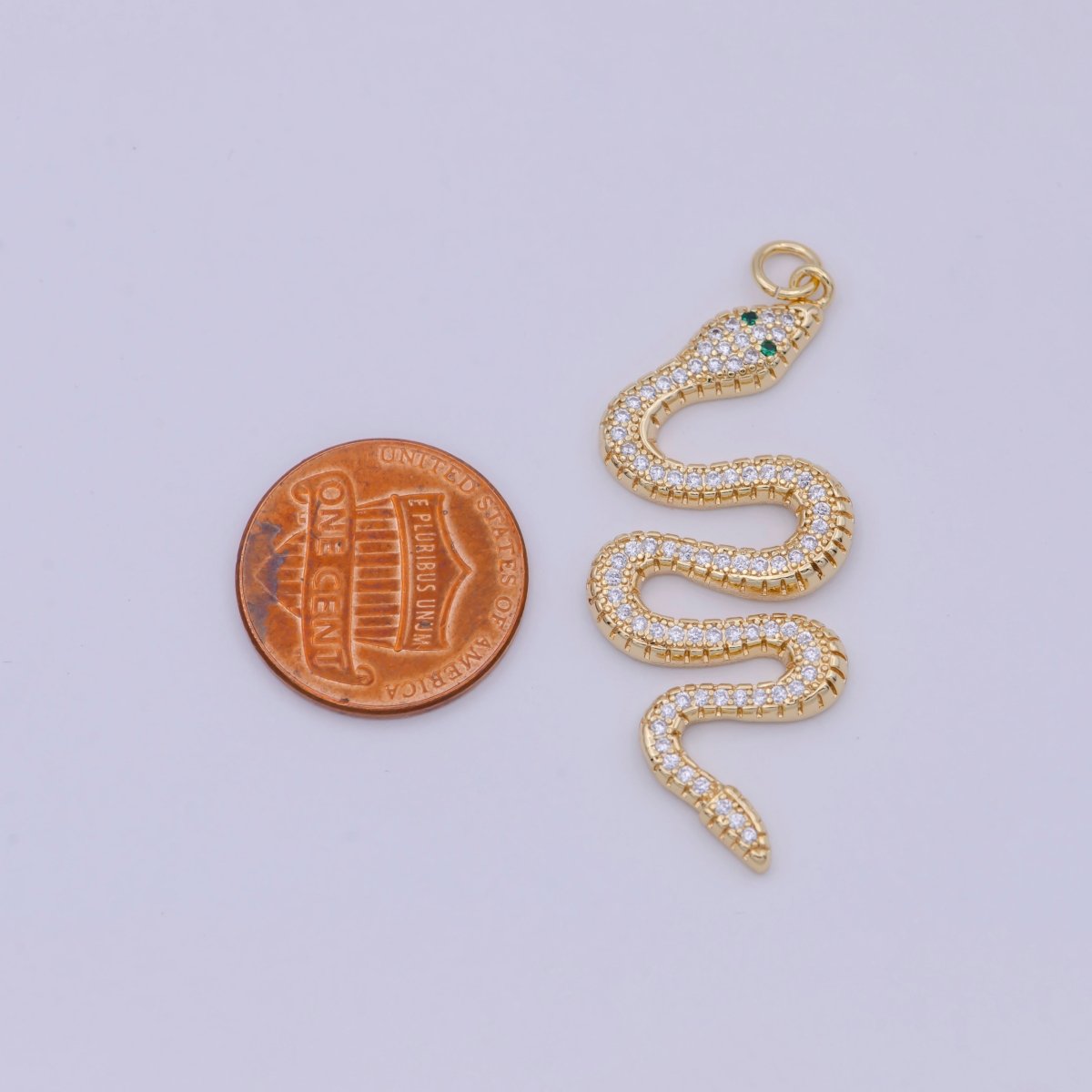 Micro Pave Gold Snake Charm - Dainty serpent Chinese Zodiac pendant viper, 18k gold Filled W-172 - DLUXCA