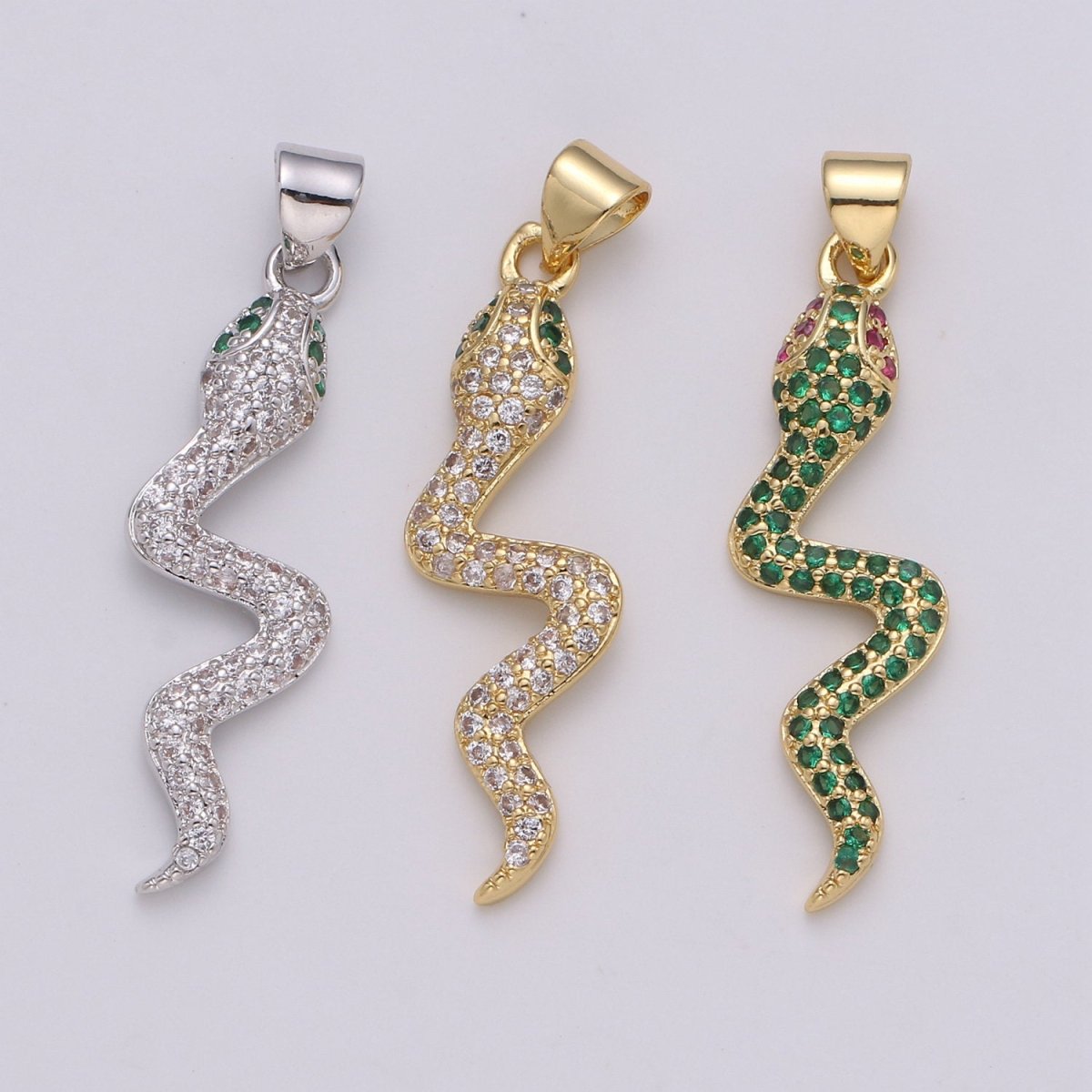 Micro Pave Gold Snake Charm Pendant, Cubic Snake Charms, Dainty Pendant Jewelry in 24K Gold Filled For Statement Necklace Earring I-809~I-811