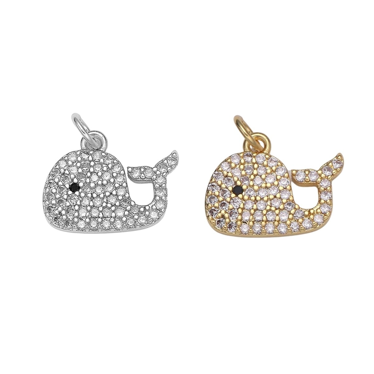 Micro Pave Gold Whale Charm, Bracelet Charm, Necklace Charm, Earring Charm, Ocean Jewelry, Fish,Dolphin ,Mermaid E-593 E-599