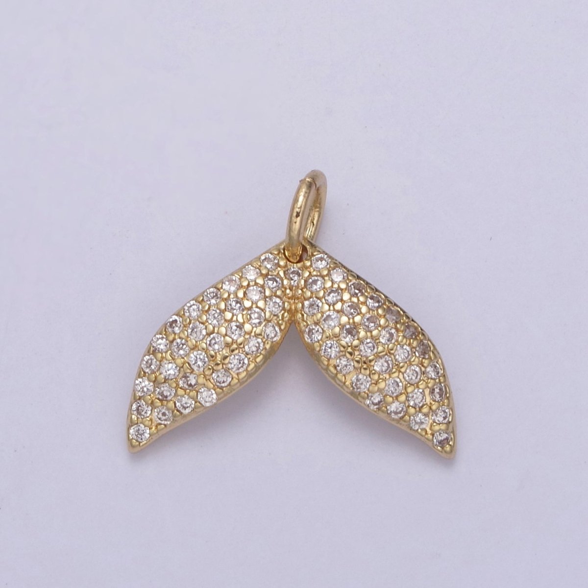 Micro Pave Gold Whale Tail Charm 16.2x14mm 14K gold Filled Mermaid Fish Ocean Beach Jewelry making, Tiny, Minimal charm, Minimalist N-705 - DLUXCA