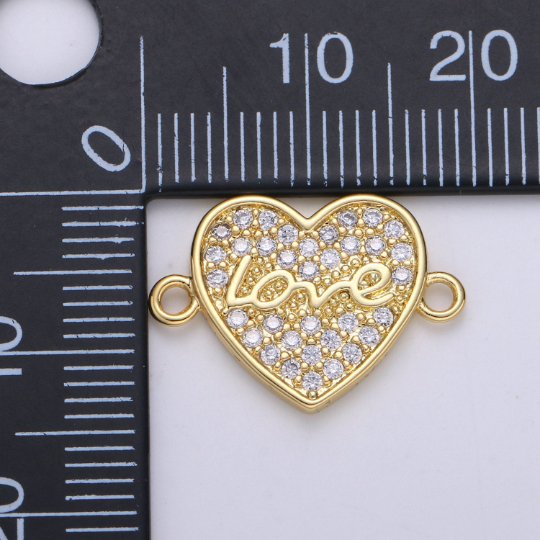 Micro Pave Heart Connector, Gold Heart Charm Connector 14K gold Filled Link Connector for Bracelet Necklace Supply Tiny Love charm F-557