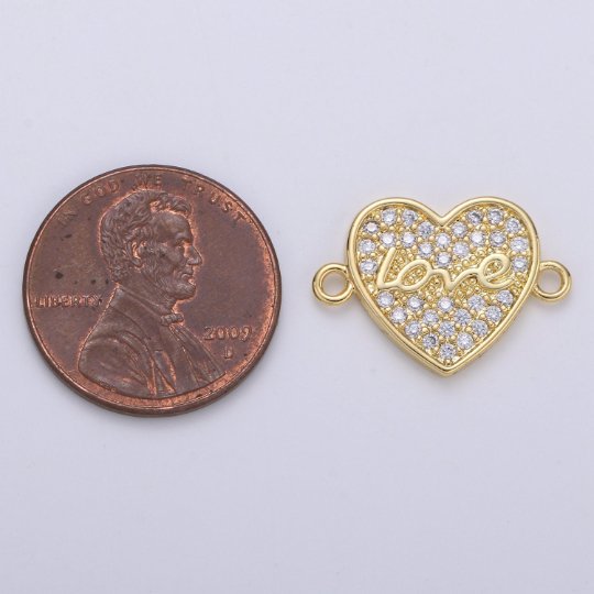 Micro Pave Heart Connector, Gold Heart Charm Connector 14K gold Filled Link Connector for Bracelet Necklace Supply Tiny Love charm F-557