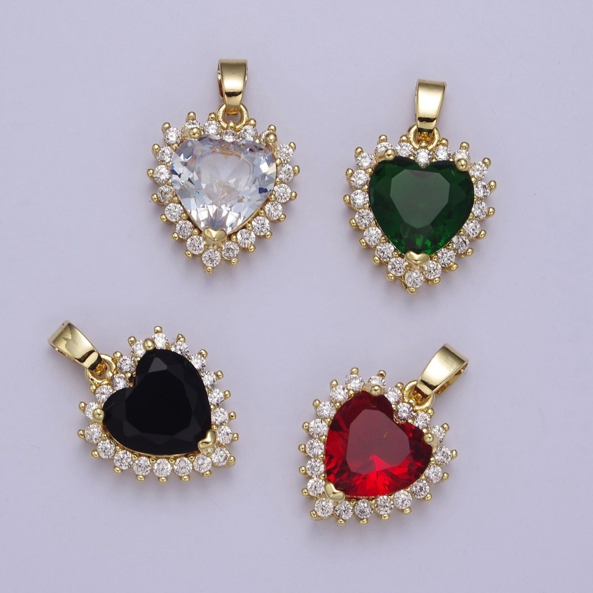 Micro Pave Heart CZ Pendant Charm For Jewelry Necklace Making, J-541 J-543 J-544 J-546