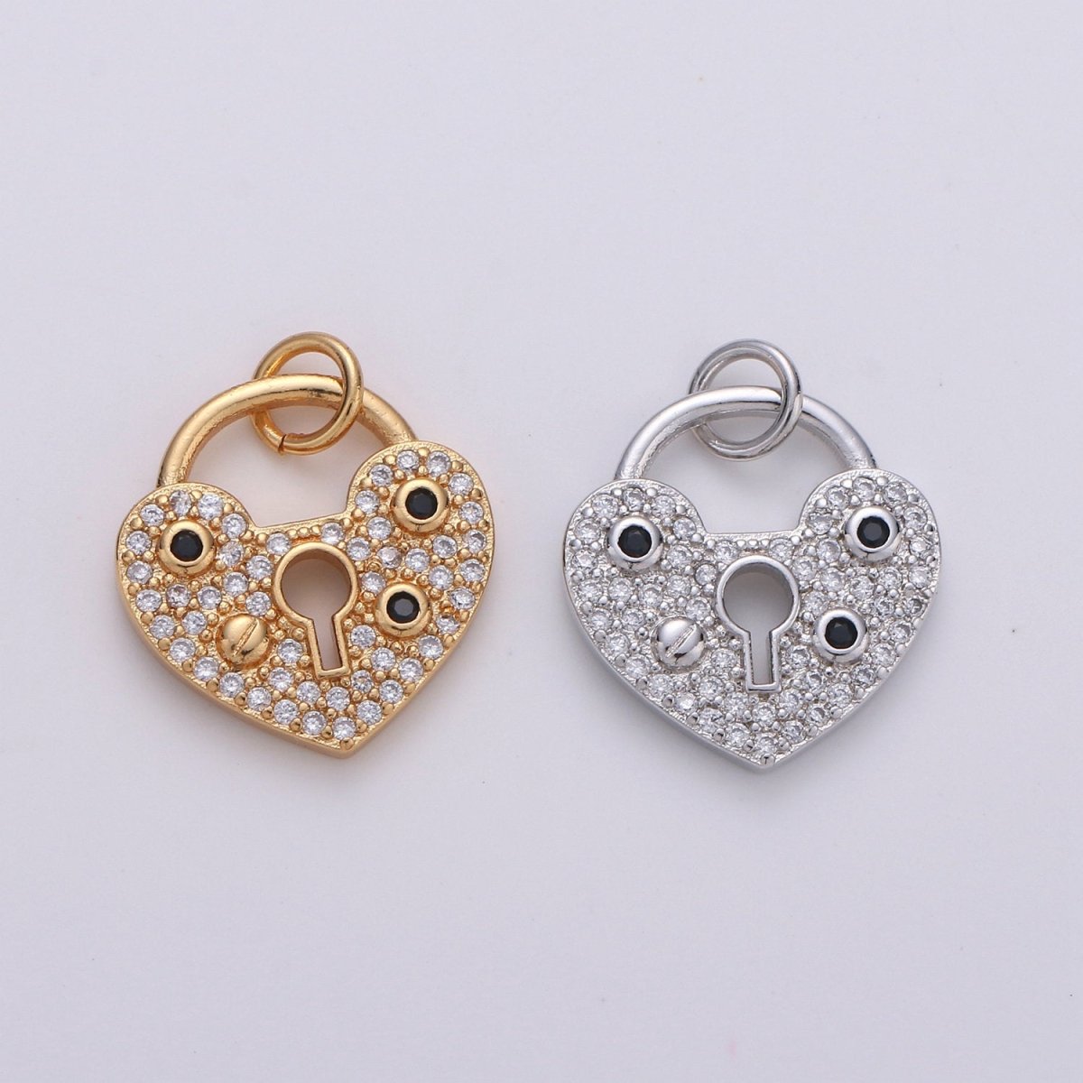 Micro Pave Heart padlock - Gold love lock - Silver Heart lock Jewelry for Necklace Pendant Bracelet Charm DIY Jewelry Supply, D-169/D-170/D-332