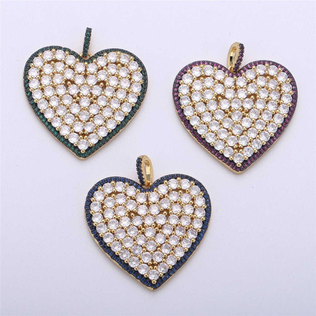 Micro Pave Heart Pendant, Heart Shaped Cubic Heart Pendant in 24k gold filled Pink Blue Green Heart Jewelry I-363~I-365