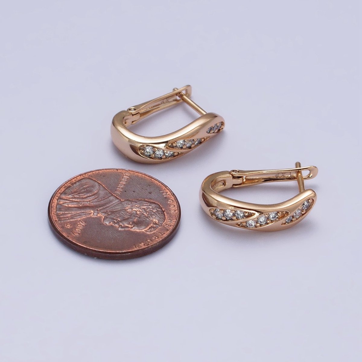 Micro Pave Huggie Earring 18K Gold Filled Lever Back Earring for Everyday Jewelry AB-1043 - DLUXCA