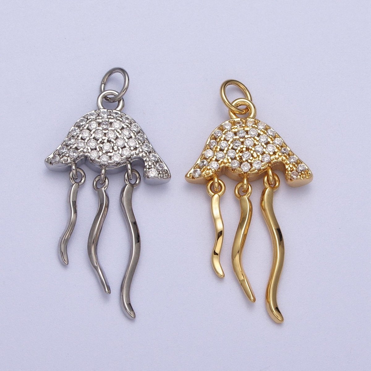 Micro Pave Jellyfish Charm in 18K Gold Filled Fish Animal Silver Beach vibes Jewelry AC553 AC554