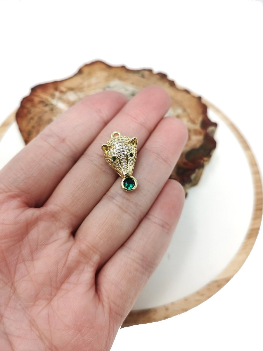 Micro Pave Leopard Charm, Gold Leopard Head Charm,Dainty Leopard Heart Charm for Bracelet Earring Necklace pendant in 14k gold filled C-803 - DLUXCA