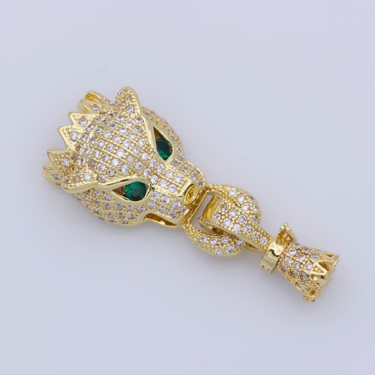 Micro Pave Leopard Clasp Buckle tassel head cap Cubic Panther leopard Animal Clasp for Beading Bracelet Necklace in 24k Gold Filled F-344