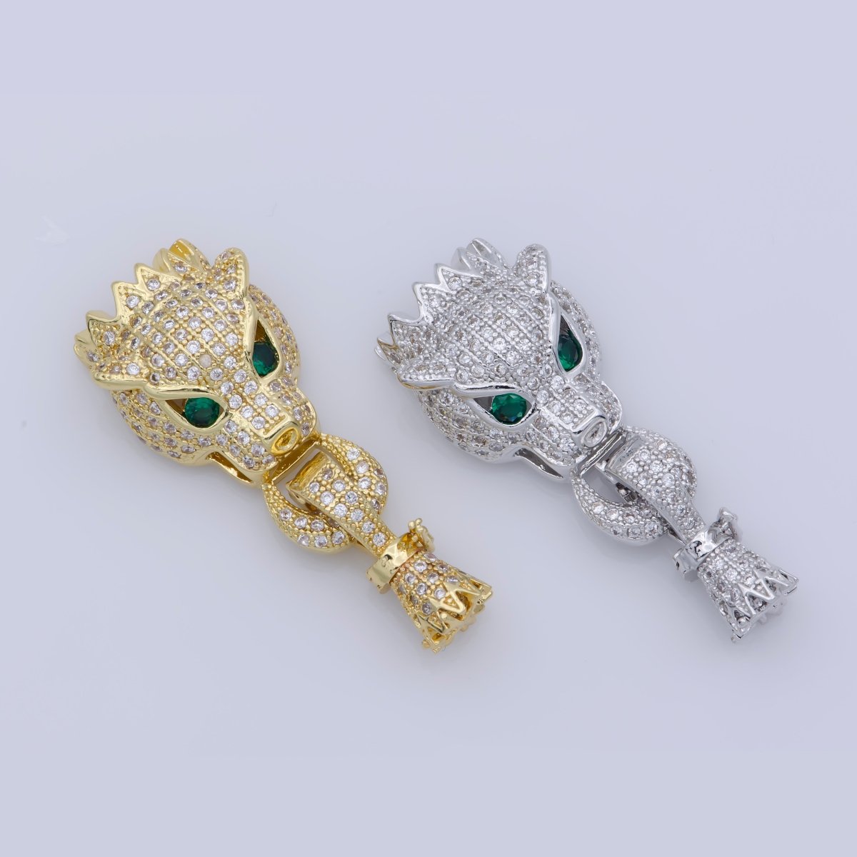 Micro Pave Leopard Clasp Buckle tassel head cap Cubic Panther leopard Animal Clasp for Beading Bracelet Necklace in 24k Gold Filled F-344