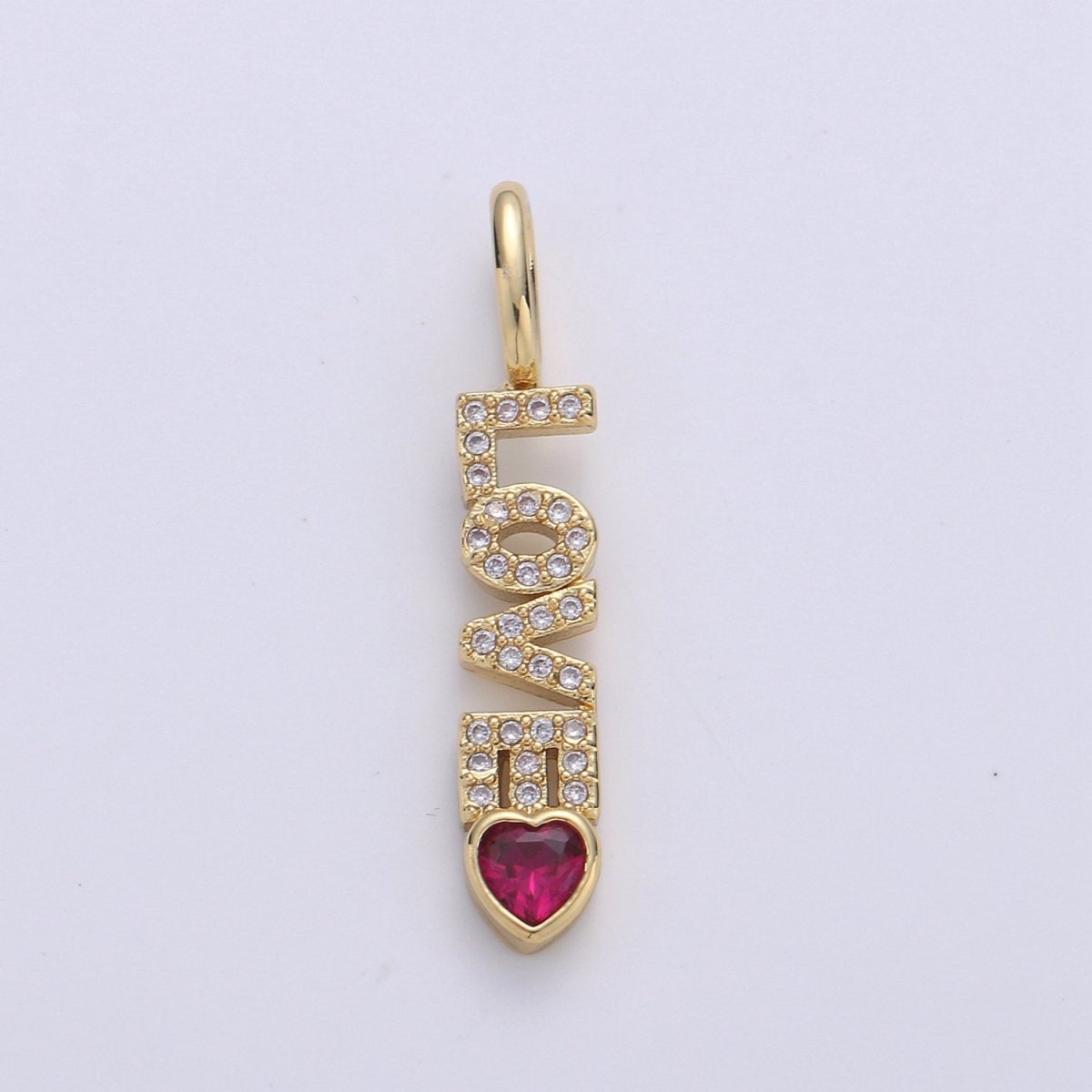 Micro Pave Love Pendant Word Letter Charm for Statement Necklace Charm Pendant in 14k Gold Filled Charm 28x6mm, D-091